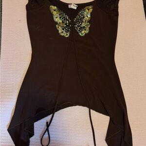 Lipstick Boutique Brown Top Y2K butterfly sequins